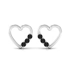 Open Heart Stud Earrings with 3 Lab Created Black Diamonds AAAA ( Synthetic ) - Rosec Jewels