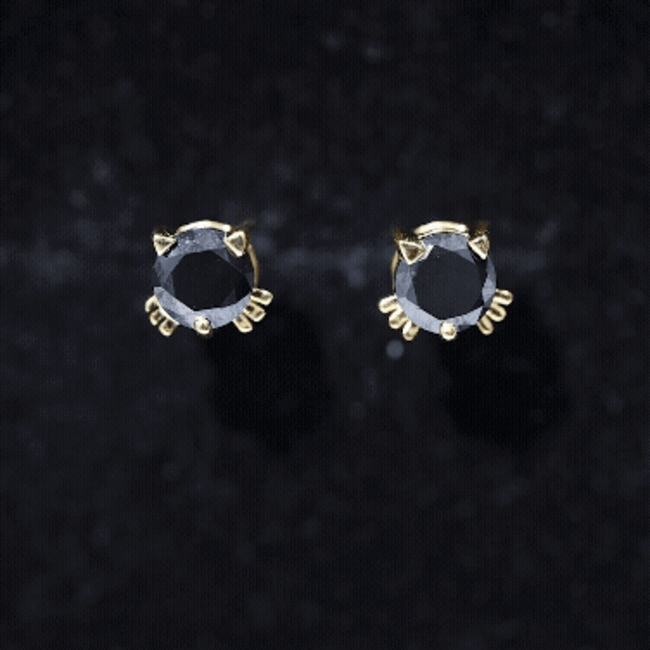 5MM Round Lab Created Black Diamond Cat Stud Earrings AAAA ( Synthetic ) - Rosec Jewels