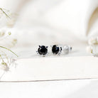 5MM Round Lab Created Black Diamond Cat Stud Earrings AAAA ( Synthetic ) - Rosec Jewels