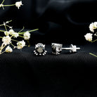 5MM Round Lab Created Black Diamond Cat Stud Earrings AAAA ( Synthetic ) - Rosec Jewels