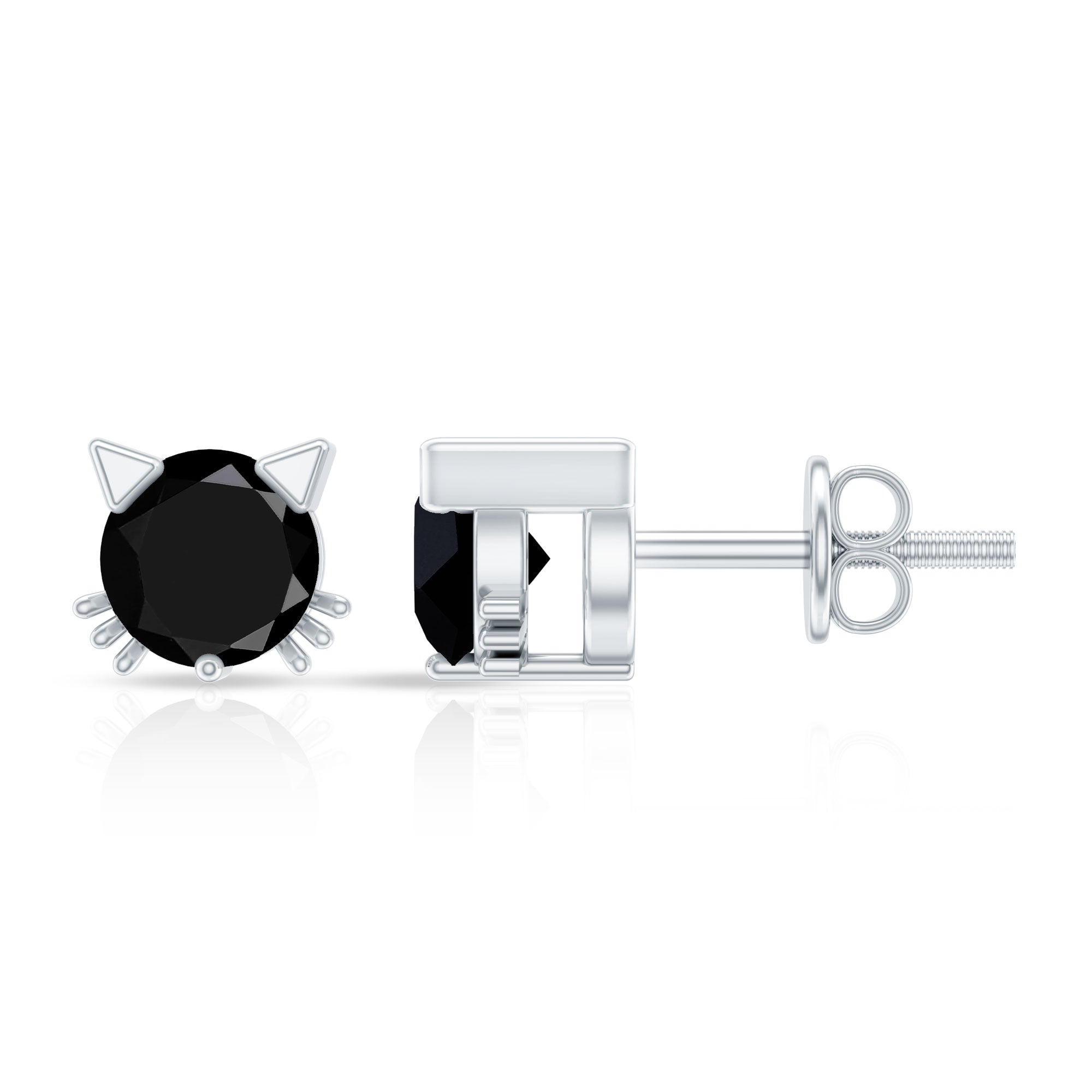 5MM Round Lab Created Black Diamond Cat Stud Earrings AAAA ( Synthetic ) - Rosec Jewels