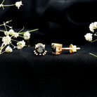 5MM Round Lab Created Black Diamond Cat Stud Earrings AAAA ( Synthetic ) - Rosec Jewels