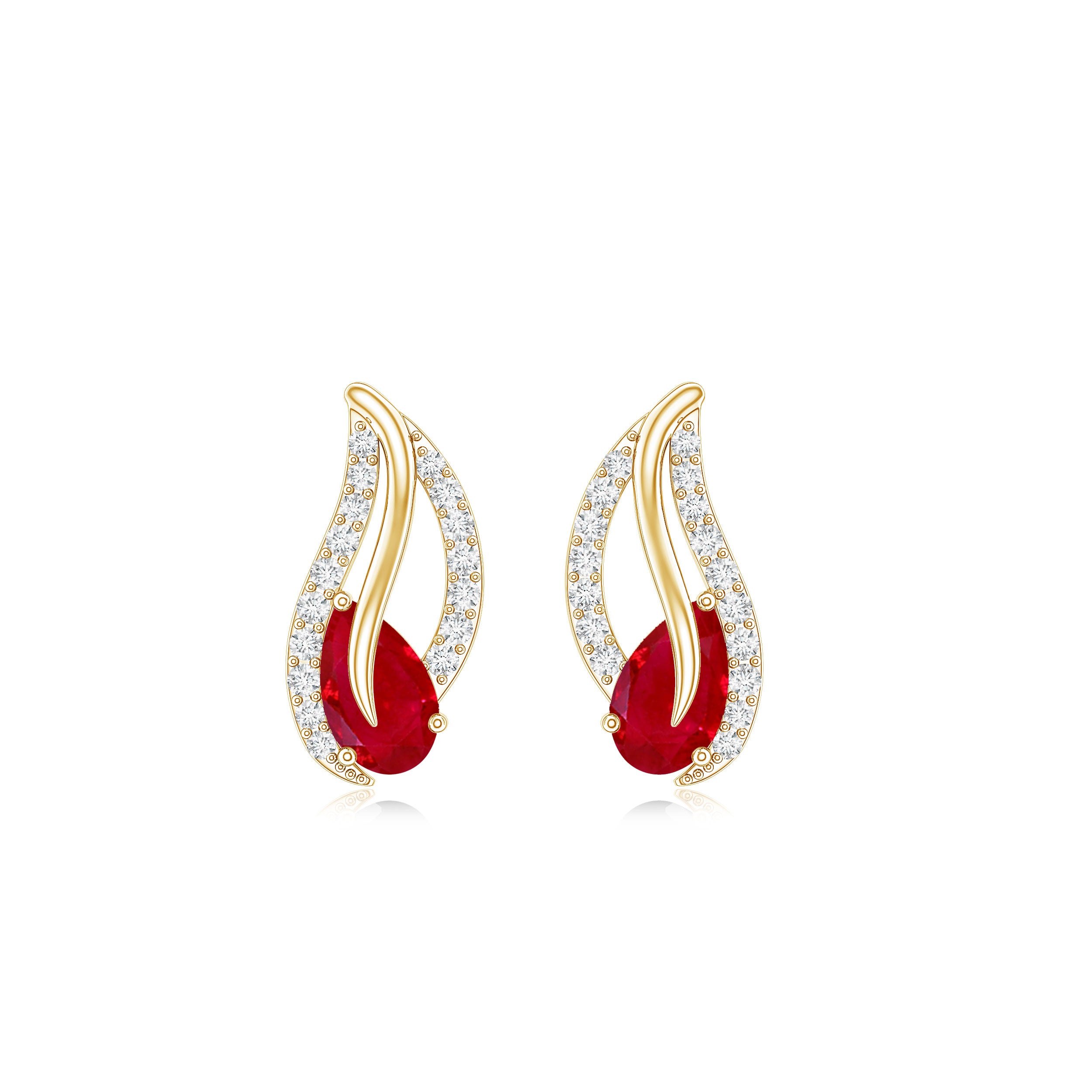 Natural 0.6 Carat Ruby Leaf Earrings with Diamond for Women AAA - Rosec Jewels