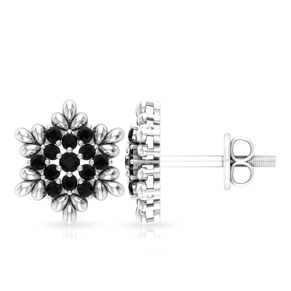Certified Black Onyx Snowflake Stud Earrings for Women AAA - Rosec Jewels