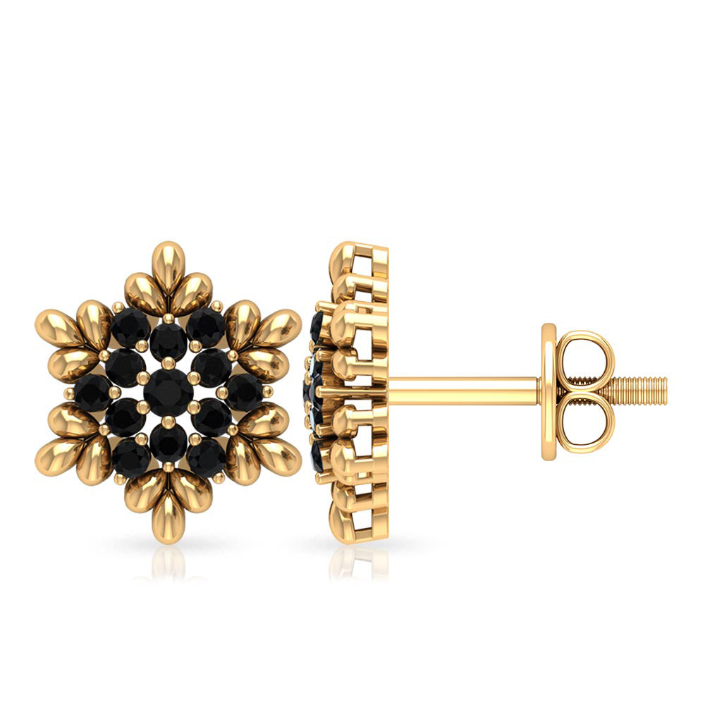 Certified Black Onyx Snowflake Stud Earrings for Women AAA - Rosec Jewels