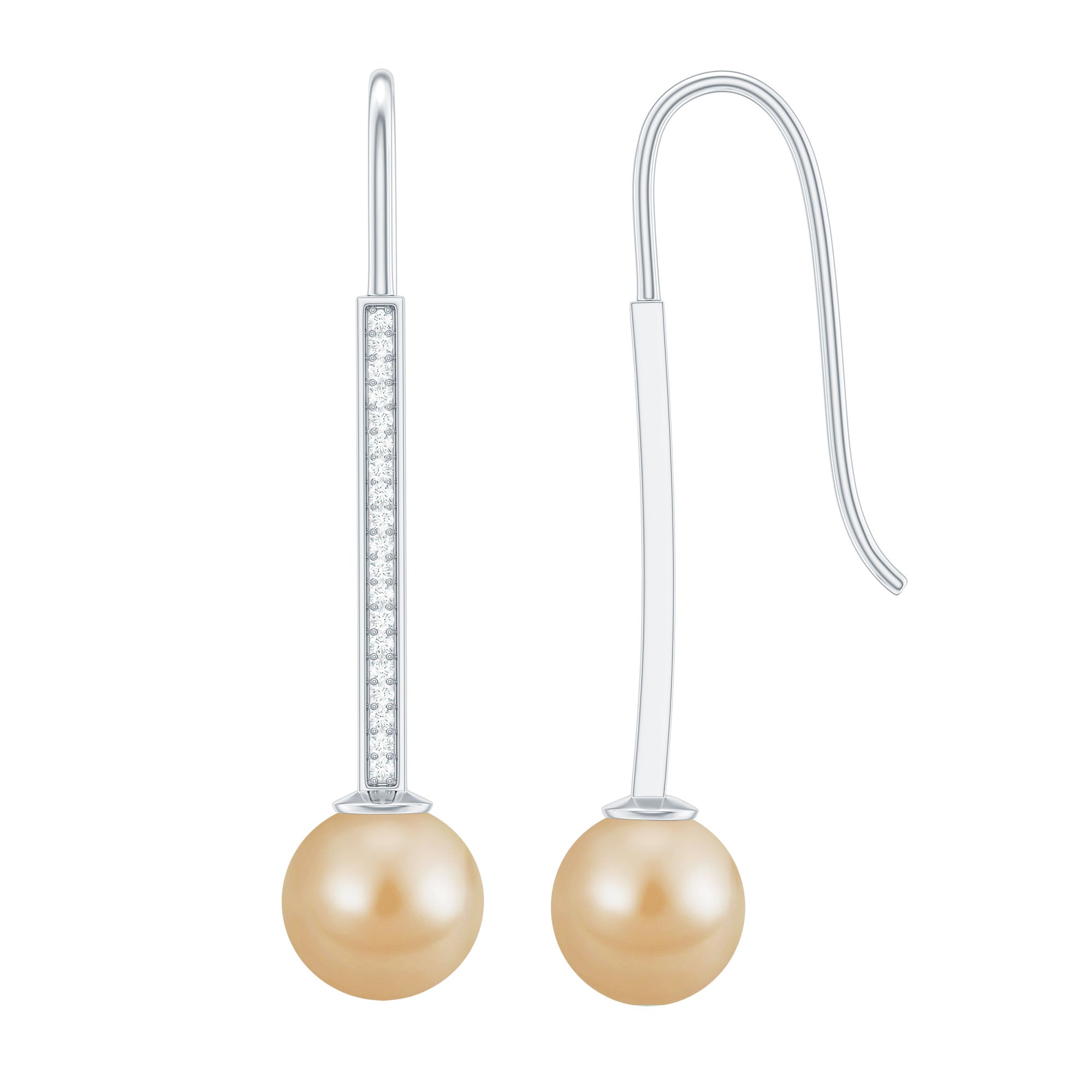 South Sea Pearl and Diamond Drop Earring with Fish Hook Closure