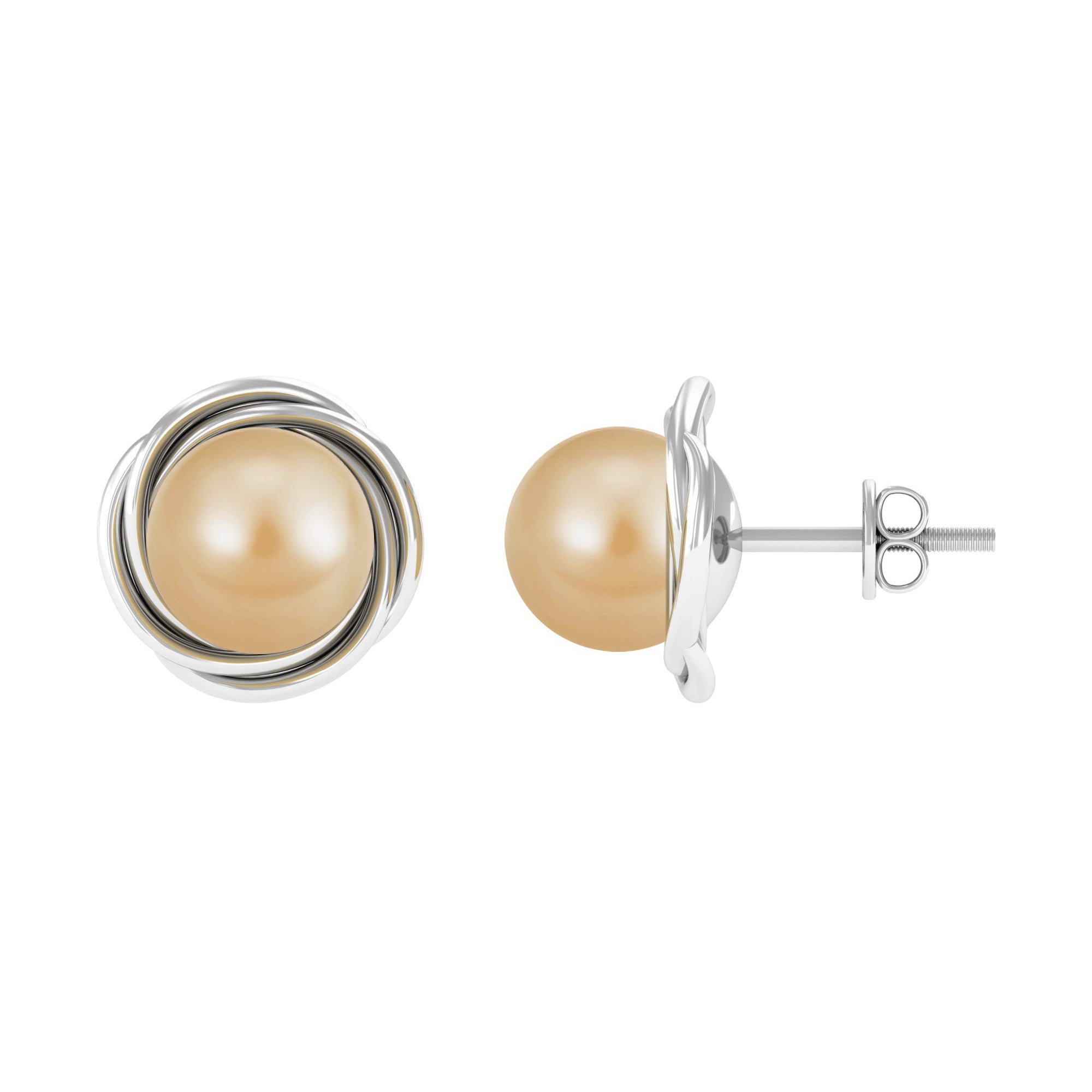 8 MM South Sea Pearl Solitaire and Gold Swirl Stud Earrings