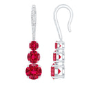 Rosec Jewels-3 Stone Lab Created Ruby Bridal Drop Earrings in Sterling Silver