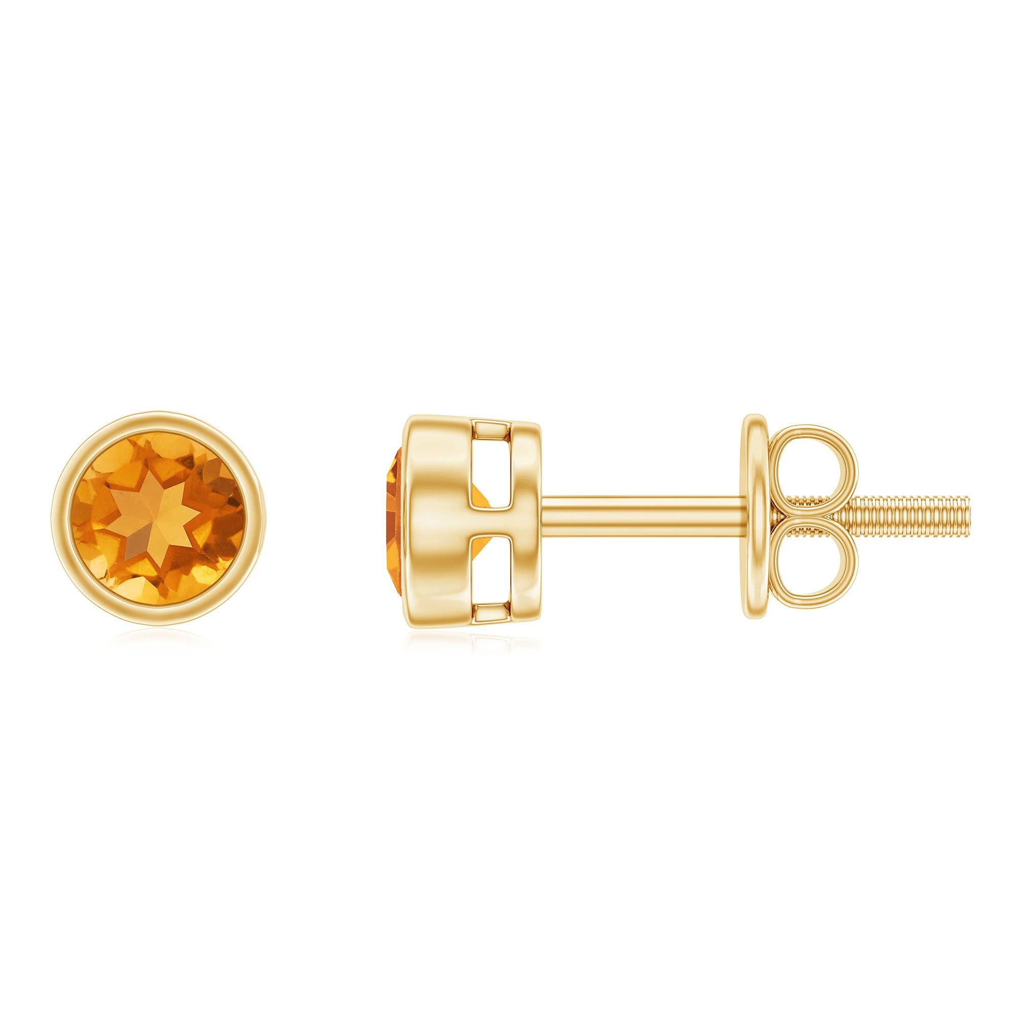 Solitaire 1 Carat Citrine Stud Earrings in Bezel Setting AAA - Rosec Jewels