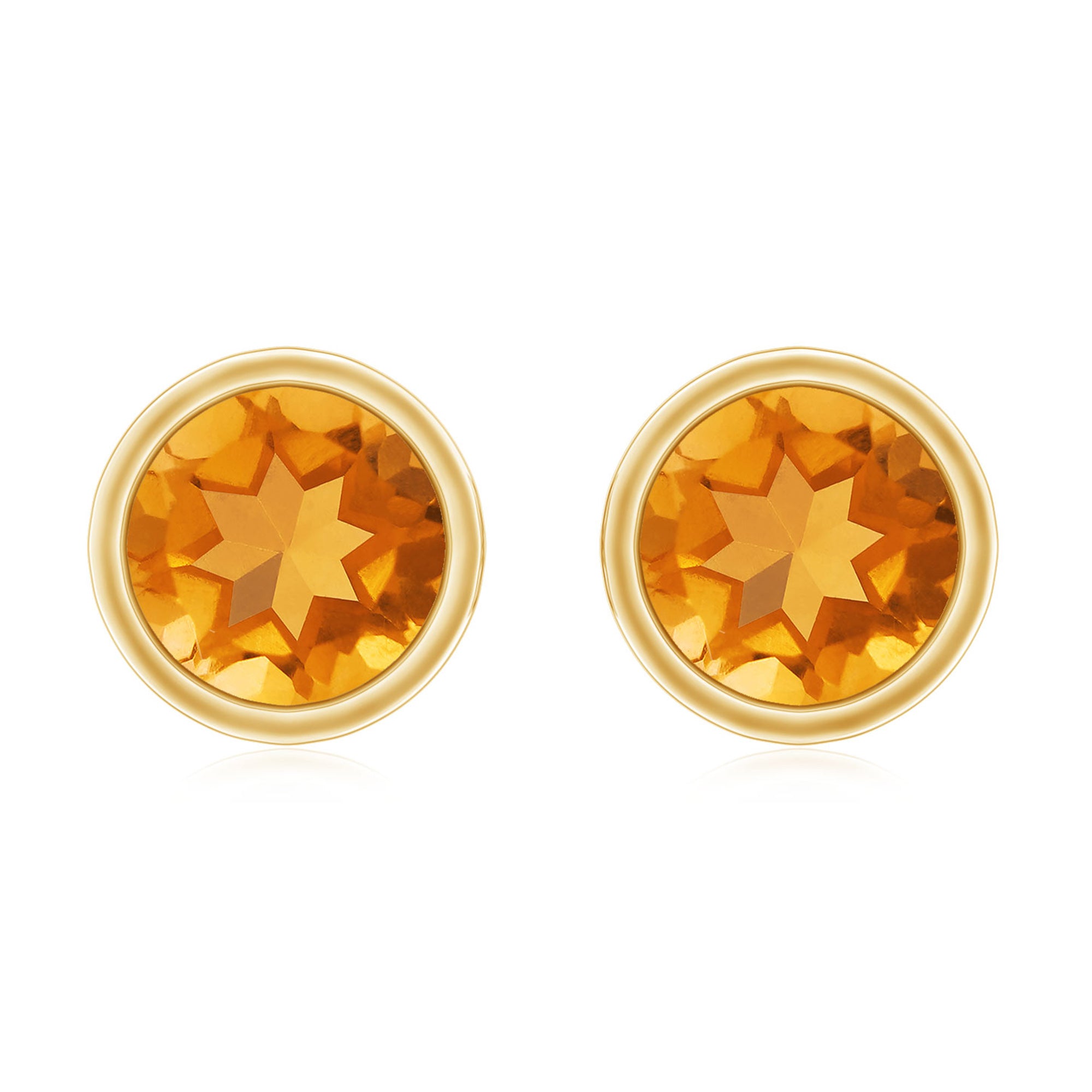 Solitaire 1 Carat Citrine Stud Earrings in Bezel Setting AAA - Rosec Jewels