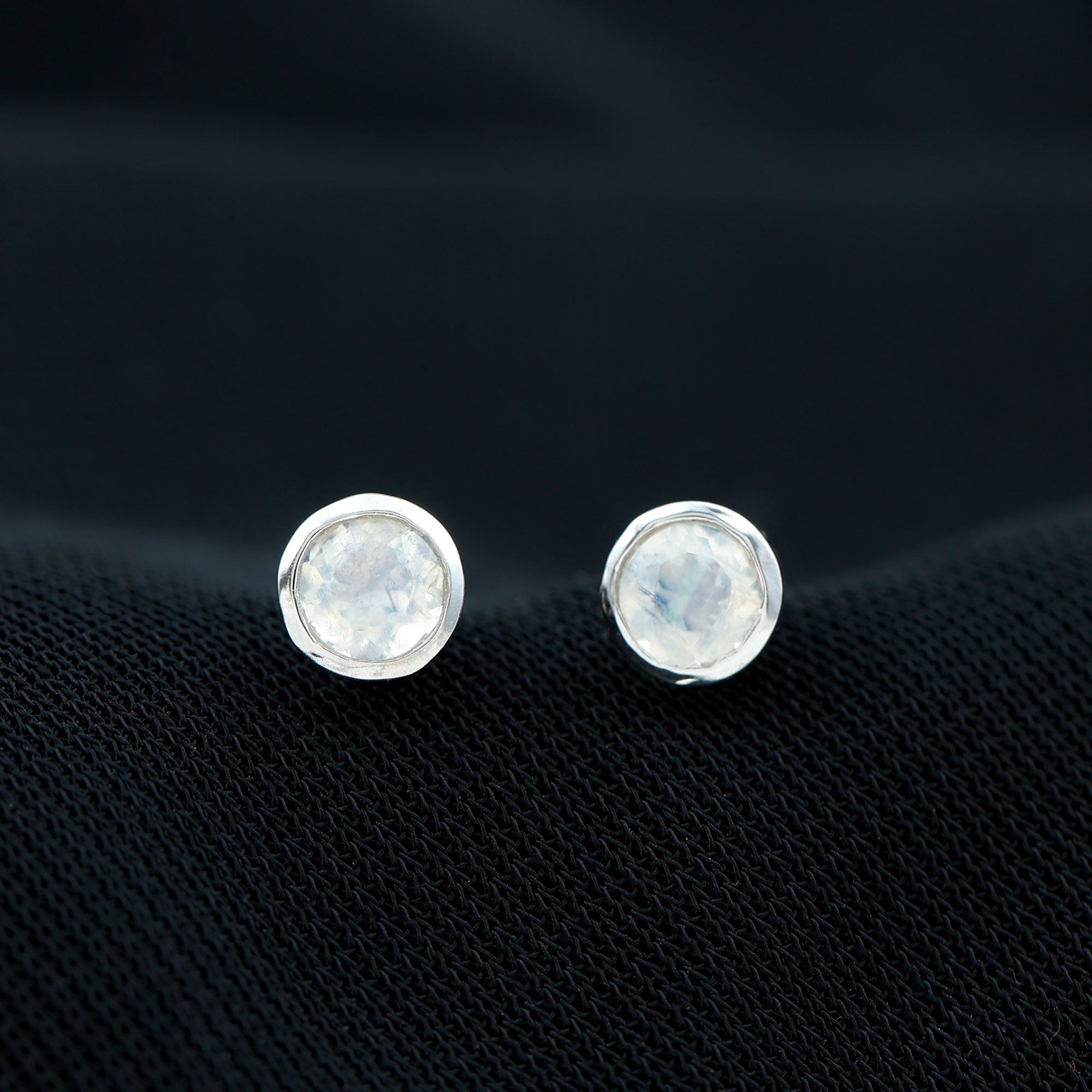 Real Moonstone Solitaire Stud Earrings in Bezel Setting Moonstone - ( AAA ) - Quality - Rosec Jewels