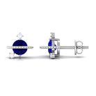 Natural 0.8 Carat Blue Sapphire and Diamond Contemporary Stud Earrings AAA - Rosec Jewels