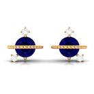 Natural 0.8 Carat Blue Sapphire and Diamond Contemporary Stud Earrings AAA - Rosec Jewels