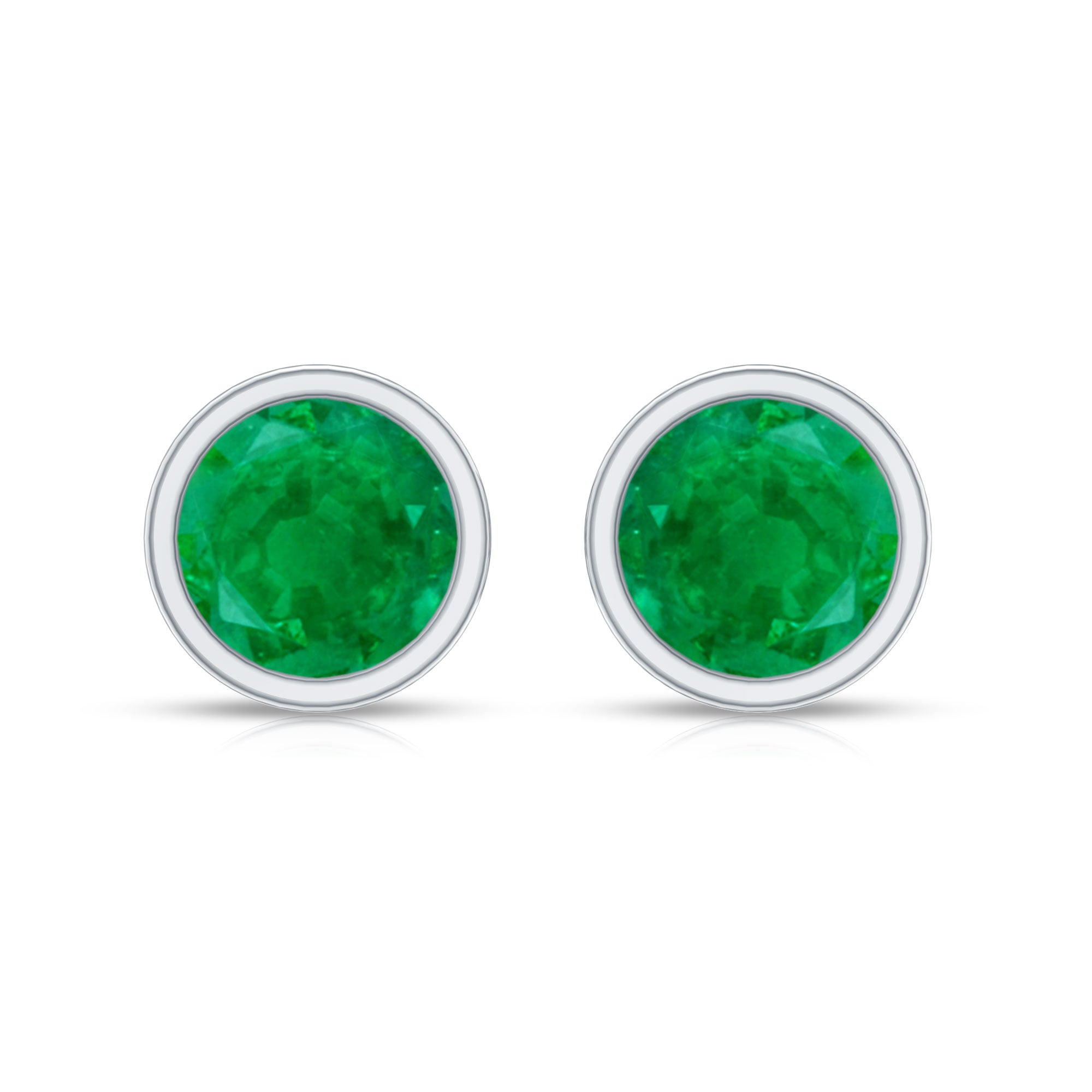 Bezel Set Round Emerald Solitaire Stud Earrings AAA - Rosec Jewels