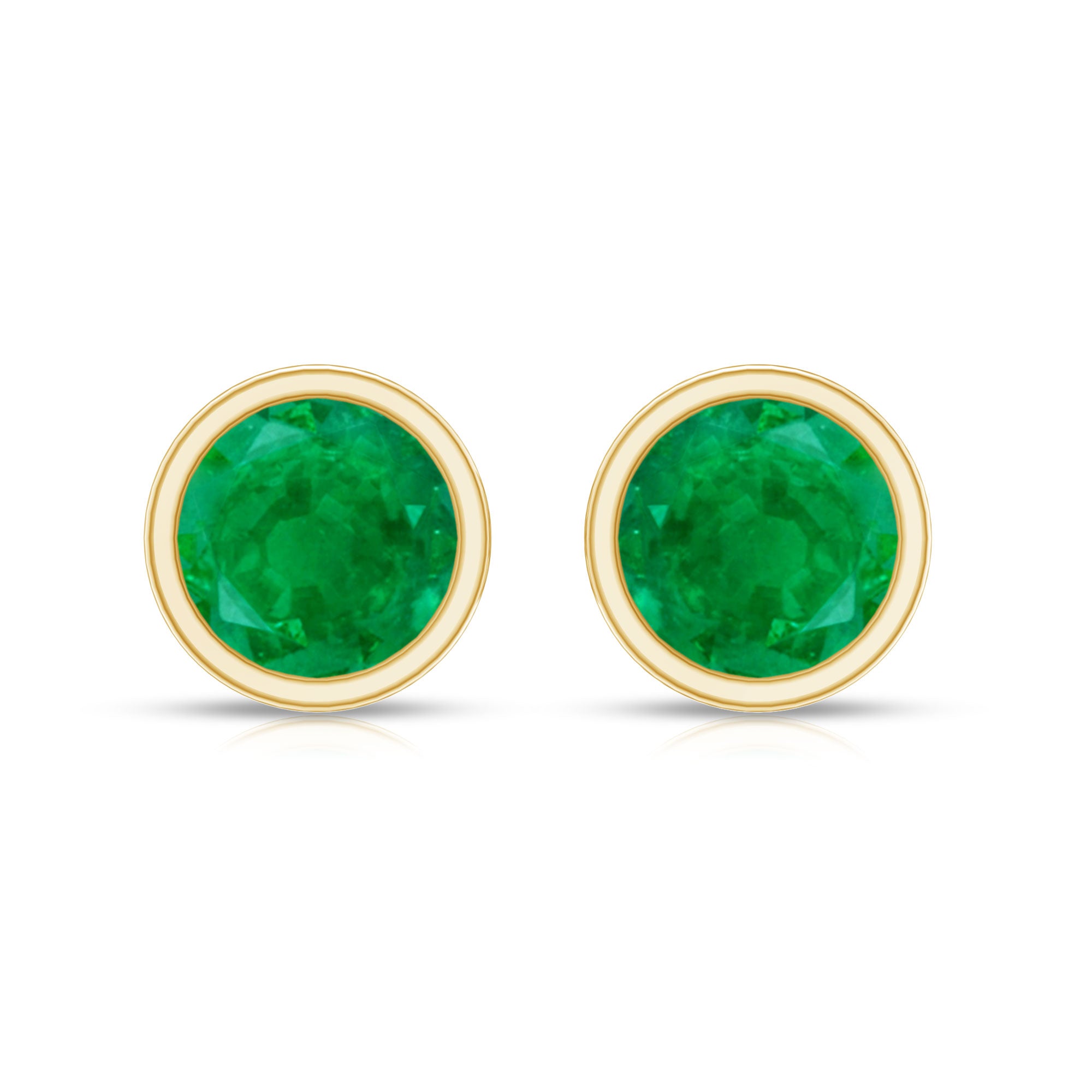 Bezel Set Round Emerald Solitaire Stud Earrings AAA - Rosec Jewels
