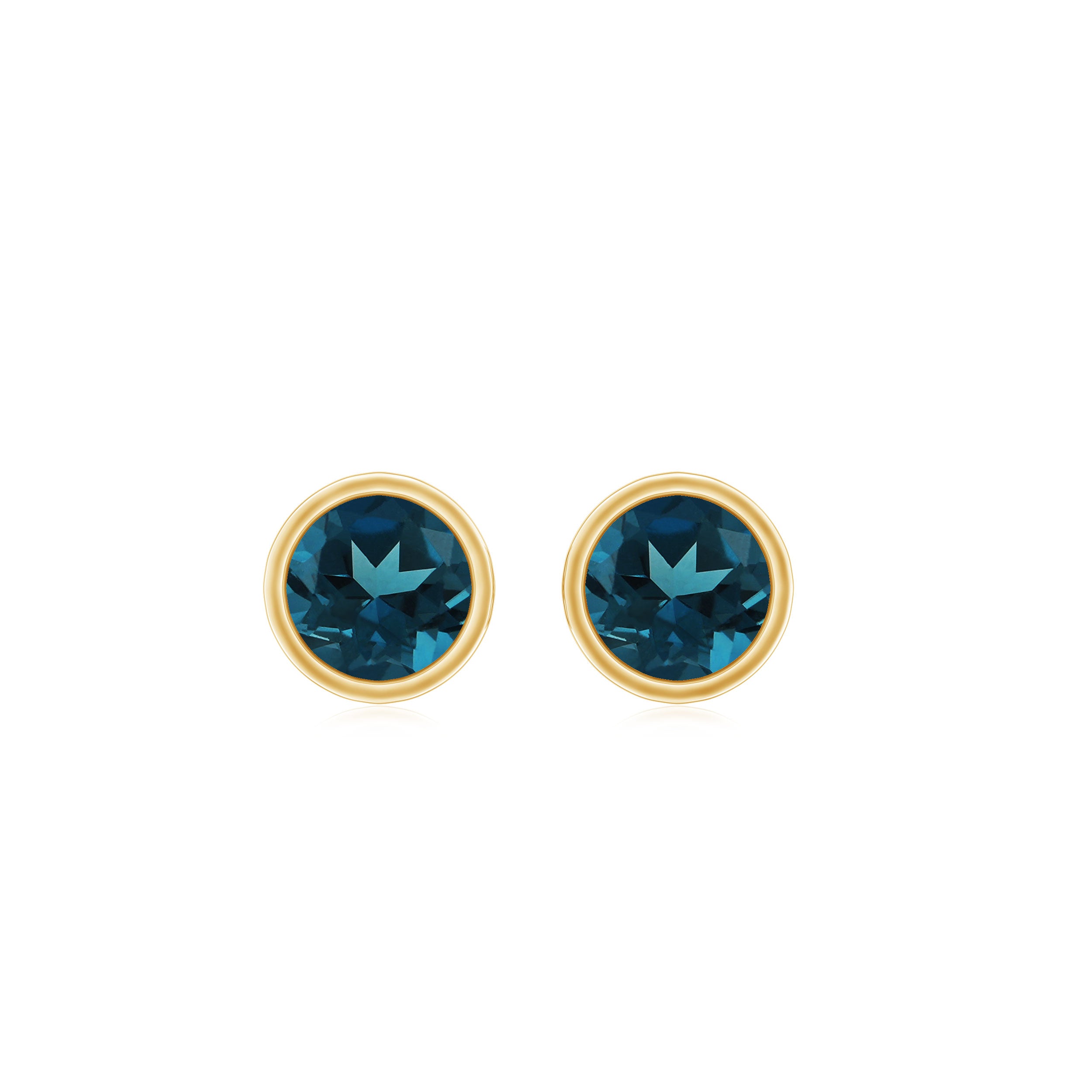 Bezel Set Round London Blue Topaz Solitaire Stud Earrings AAA - Rosec Jewels