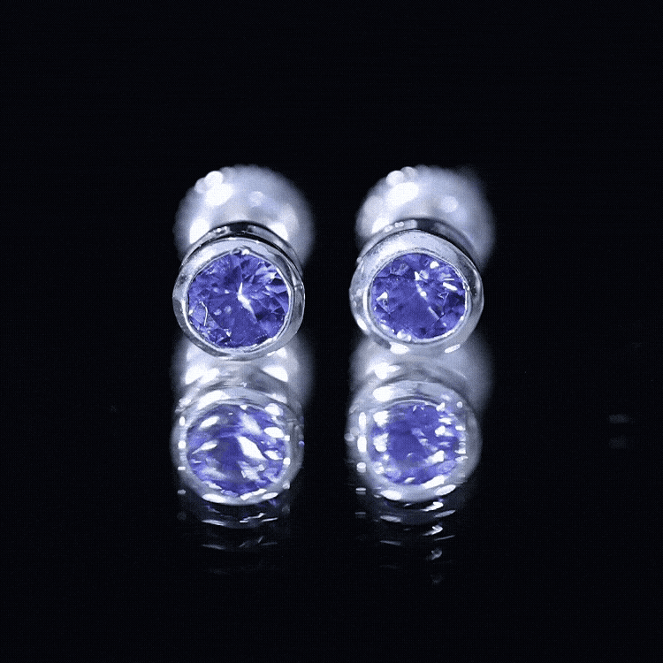 Natural 1 Carat Blue Tanzanite Solitaire Stud Earrings in Bezel Setting AAA - Rosec Jewels