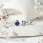 Natural 1 Carat Blue Tanzanite Solitaire Stud Earrings in Bezel Setting AAA - Rosec Jewels