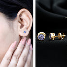 Natural 1 Carat Blue Tanzanite Solitaire Stud Earrings in Bezel Setting AAA - Rosec Jewels