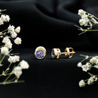 Natural 1 Carat Blue Tanzanite Solitaire Stud Earrings in Bezel Setting AAA - Rosec Jewels