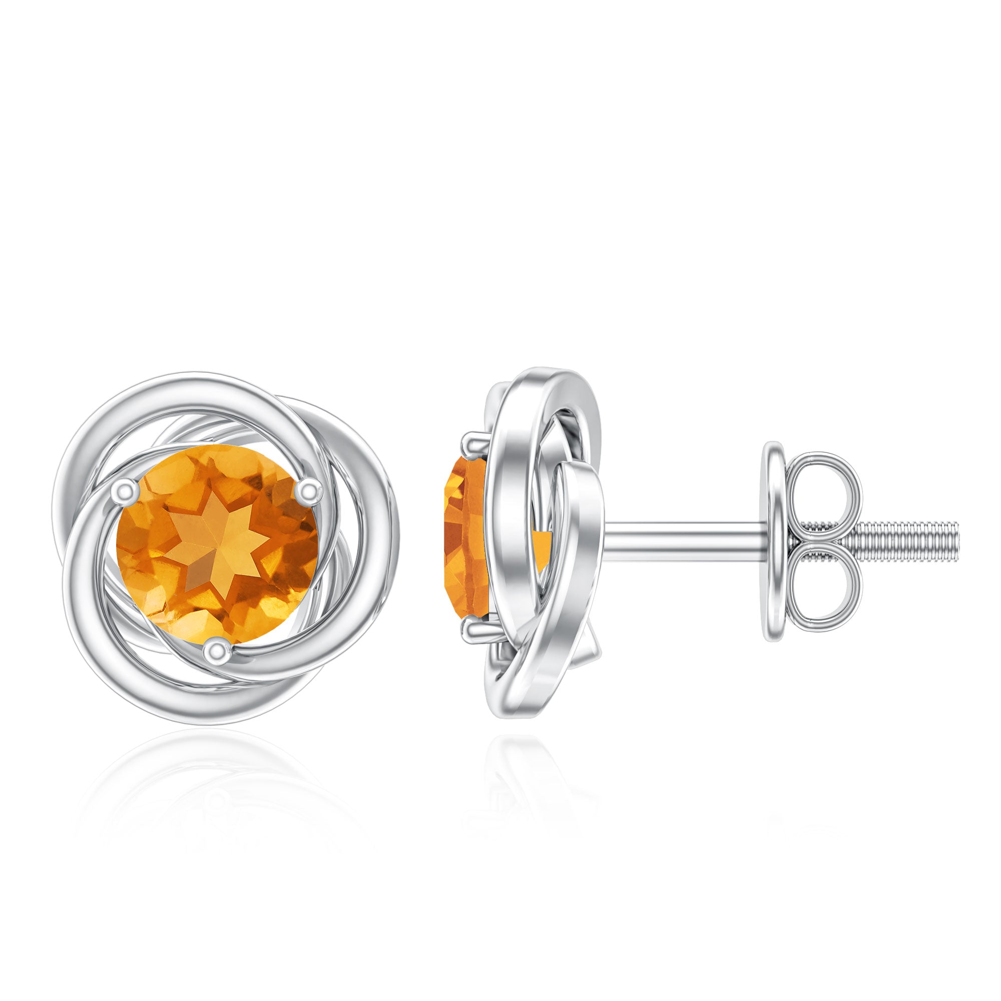 Solitaire 1 Carat Citrine Swirl Stud Earrings in 3 Prong Setting AAA - Rosec Jewels