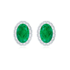 1 Carat Oval Emerald Solitaire Stud Earrings in Bezel Setting AAA - Rosec Jewels