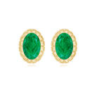 1 Carat Oval Emerald Solitaire Stud Earrings in Bezel Setting AAA - Rosec Jewels