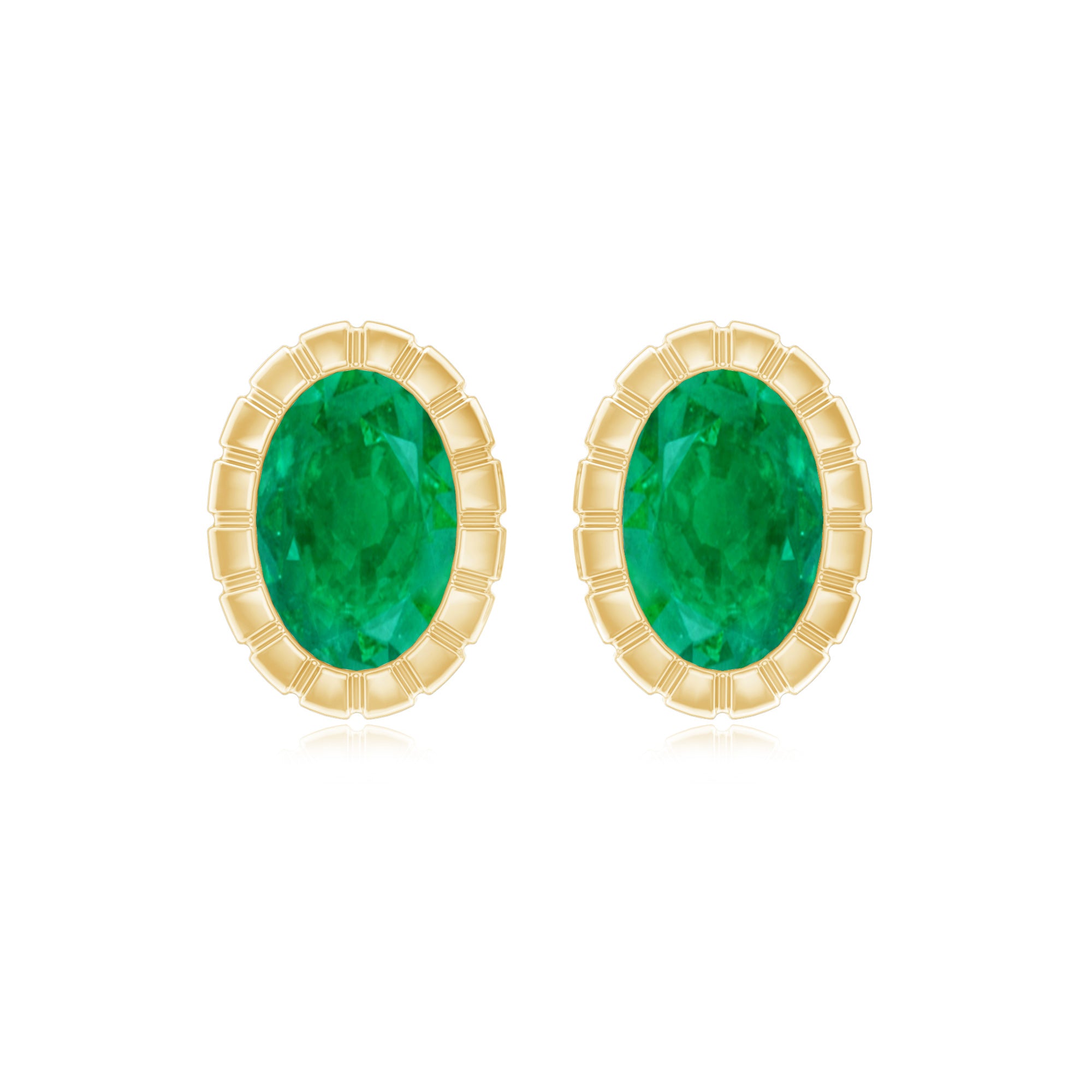 1 Carat Oval Emerald Solitaire Stud Earrings in Bezel Setting AAA - Rosec Jewels