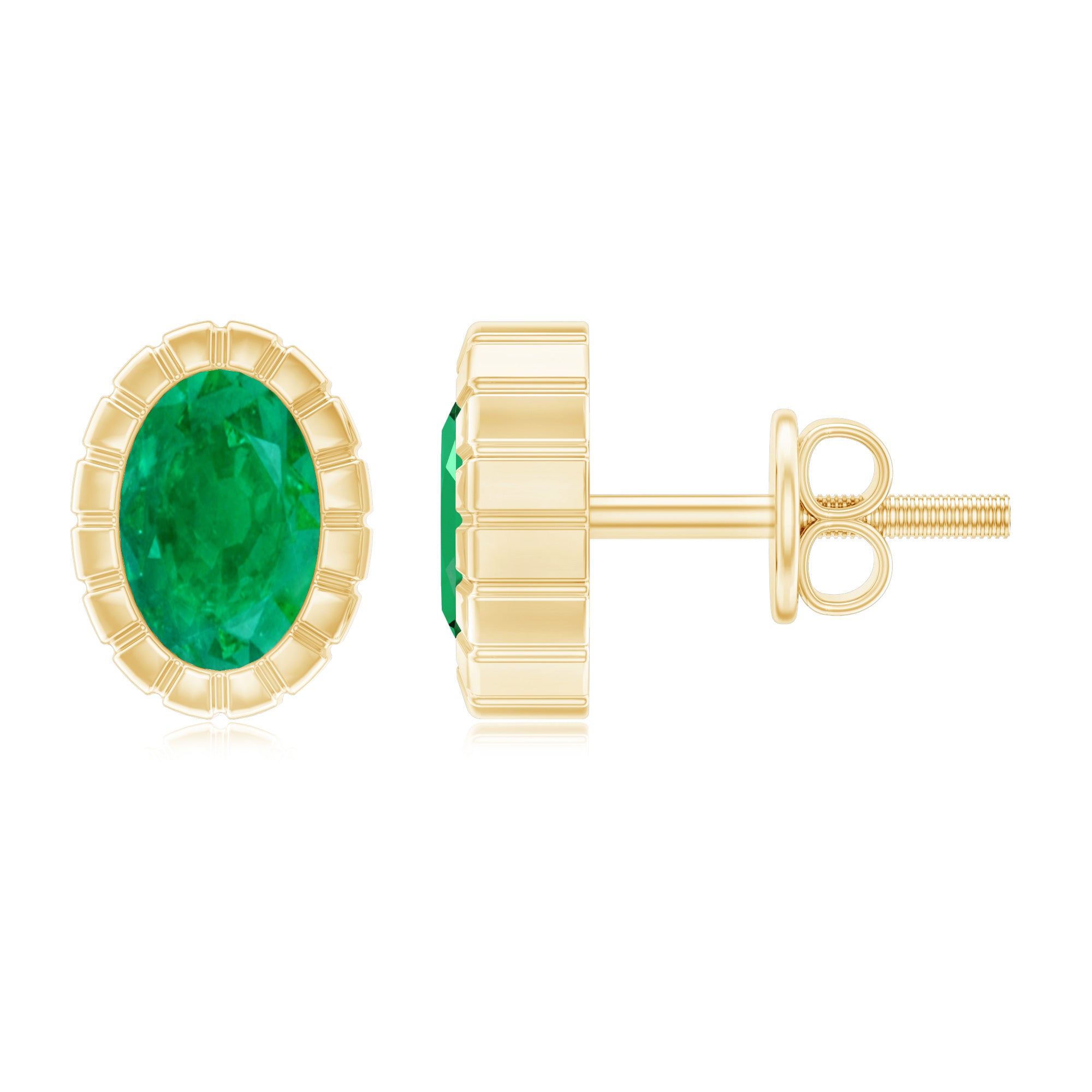 1 Carat Oval Emerald Solitaire Stud Earrings in Bezel Setting AAA - Rosec Jewels
