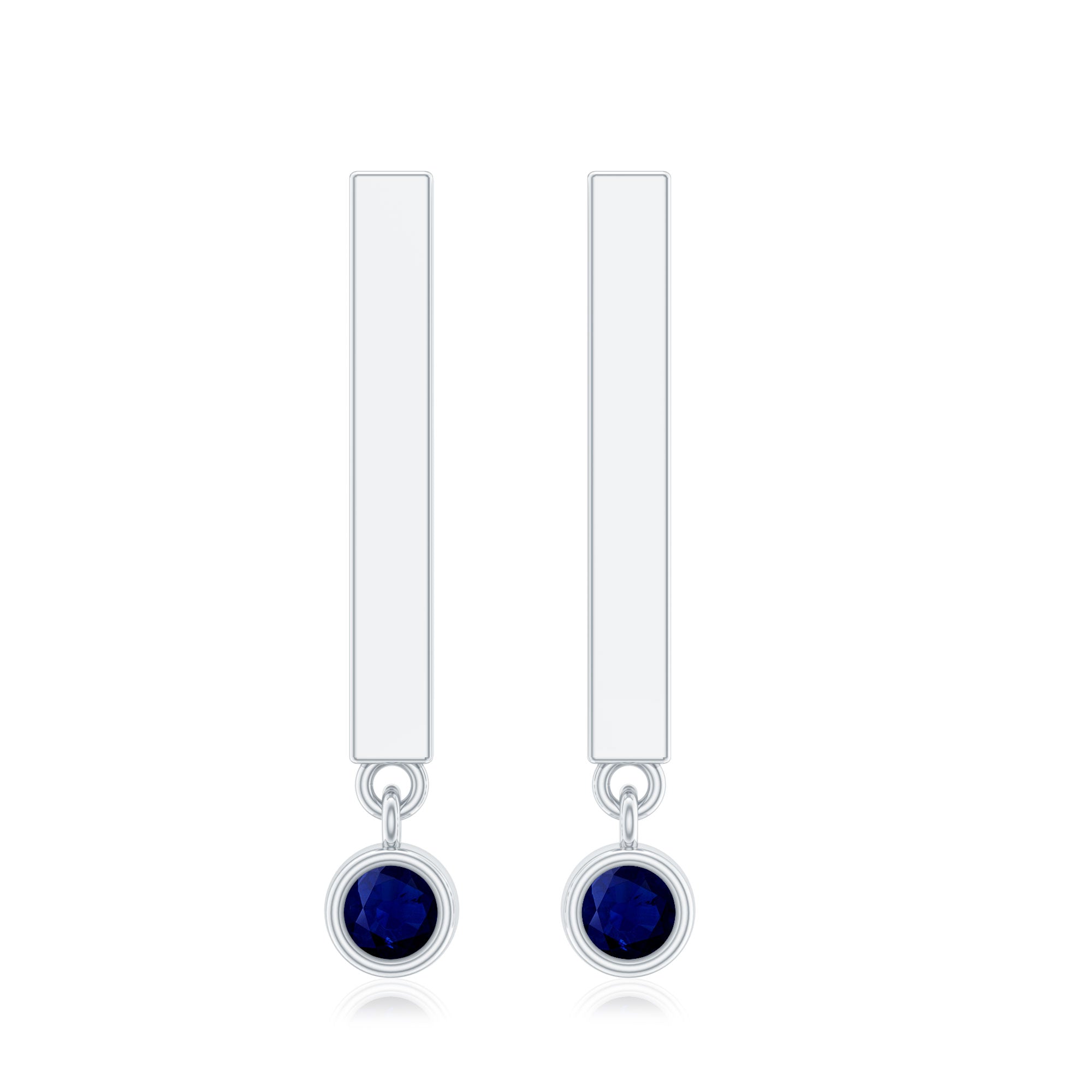 Round Blue Sapphire Bar Drop Earrings for Women AAA - Rosec Jewels