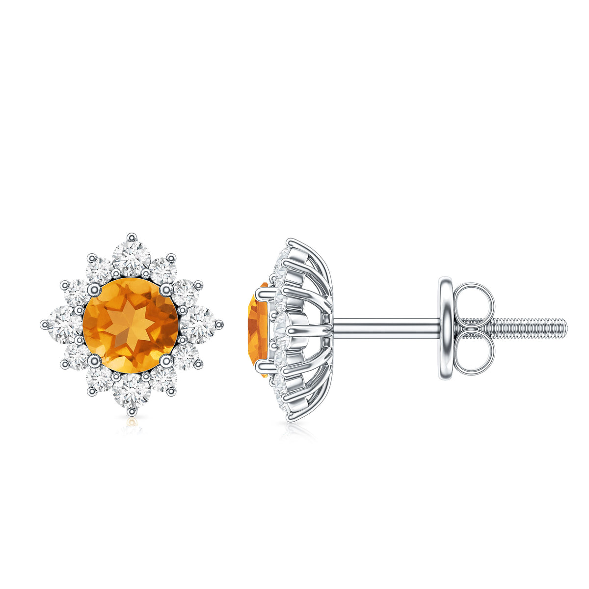 1 CT Classic Citrine Stud Earrings with Diamond Halo AAA - Rosec Jewels