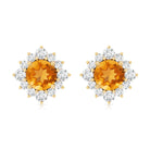 1 CT Classic Citrine Stud Earrings with Diamond Halo AAA - Rosec Jewels