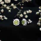 1 Carat Peridot Stud Earrings with Diamond Halo AAA - Rosec Jewels