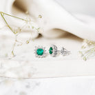 Real Emerald Stud Earrings with Diamond Halo AAA - Rosec Jewels