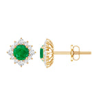 Real Emerald Stud Earrings with Diamond Halo AAA - Rosec Jewels
