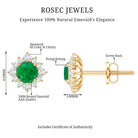 Real Emerald Stud Earrings with Diamond Halo AAA - Rosec Jewels