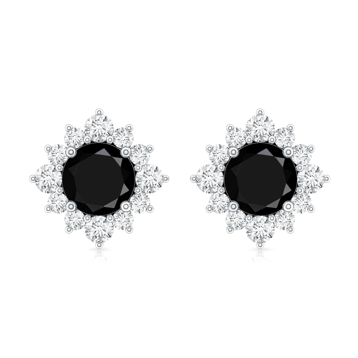 0.9 Carat Black Spinel and Diamond Classic Halo Stud Earrings AAA - Rosec Jewels