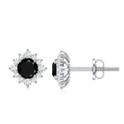 0.9 Carat Black Spinel and Diamond Classic Halo Stud Earrings AAA - Rosec Jewels