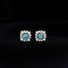 Real Aquamarine Stud Earrings with Diamond Halo AAA - Rosec Jewels
