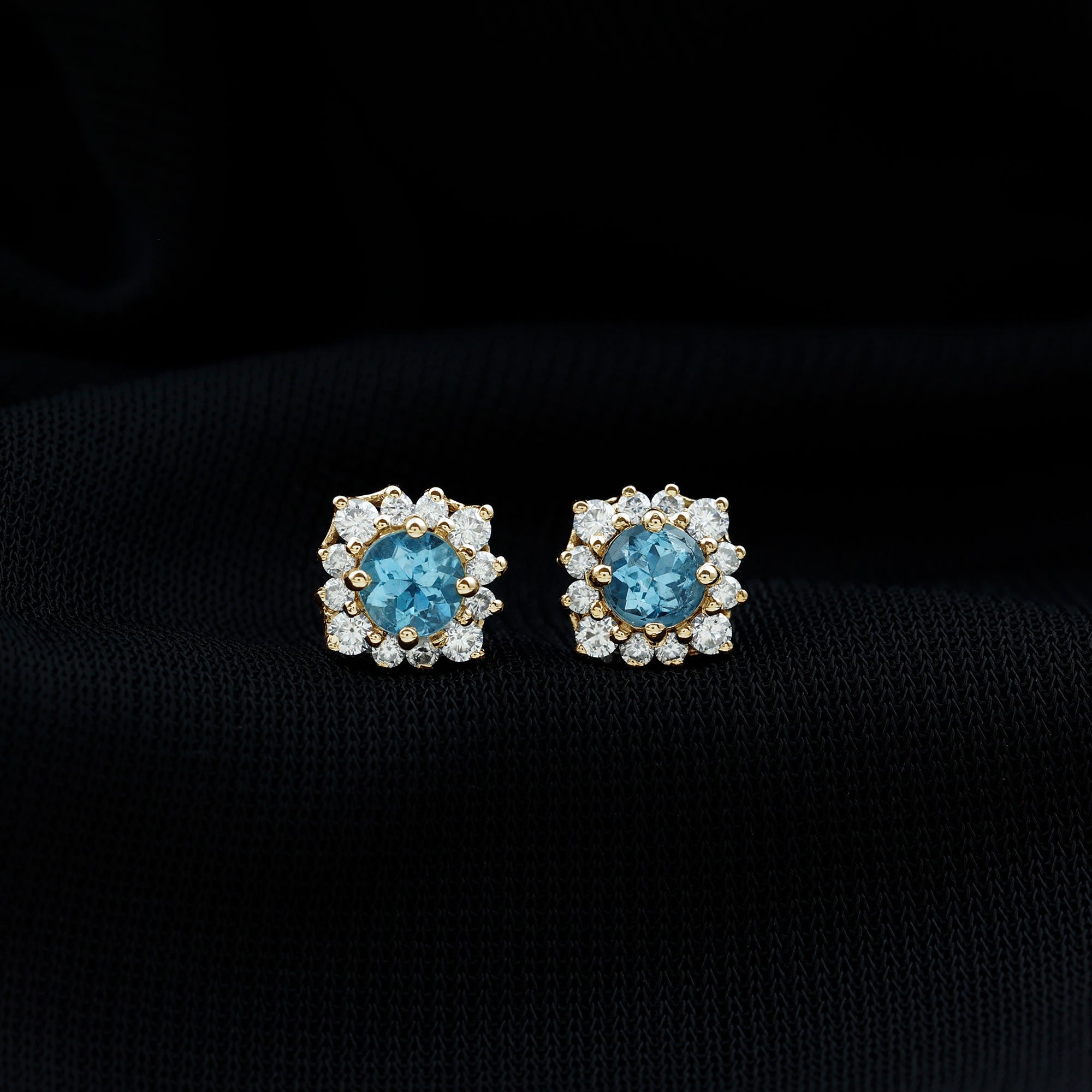Real Aquamarine Stud Earrings with Diamond Halo AAA - Rosec Jewels