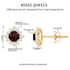 0.6 Carat Garnet Classic Stud Earrings with Diamond Halo AAA - Rosec Jewels