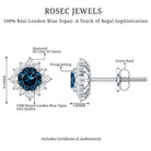 1.2 Carat Classic London Blue Topaz Stud Earrings with Diamond Halo AAA - Rosec Jewels