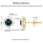 1.2 Carat Classic London Blue Topaz Stud Earrings with Diamond Halo AAA - Rosec Jewels