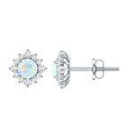 Classic Ethiopian Opal Stud Earrings with Diamond Halo AAA - Rosec Jewels