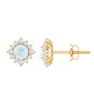 Classic Ethiopian Opal Stud Earrings with Diamond Halo AAA - Rosec Jewels