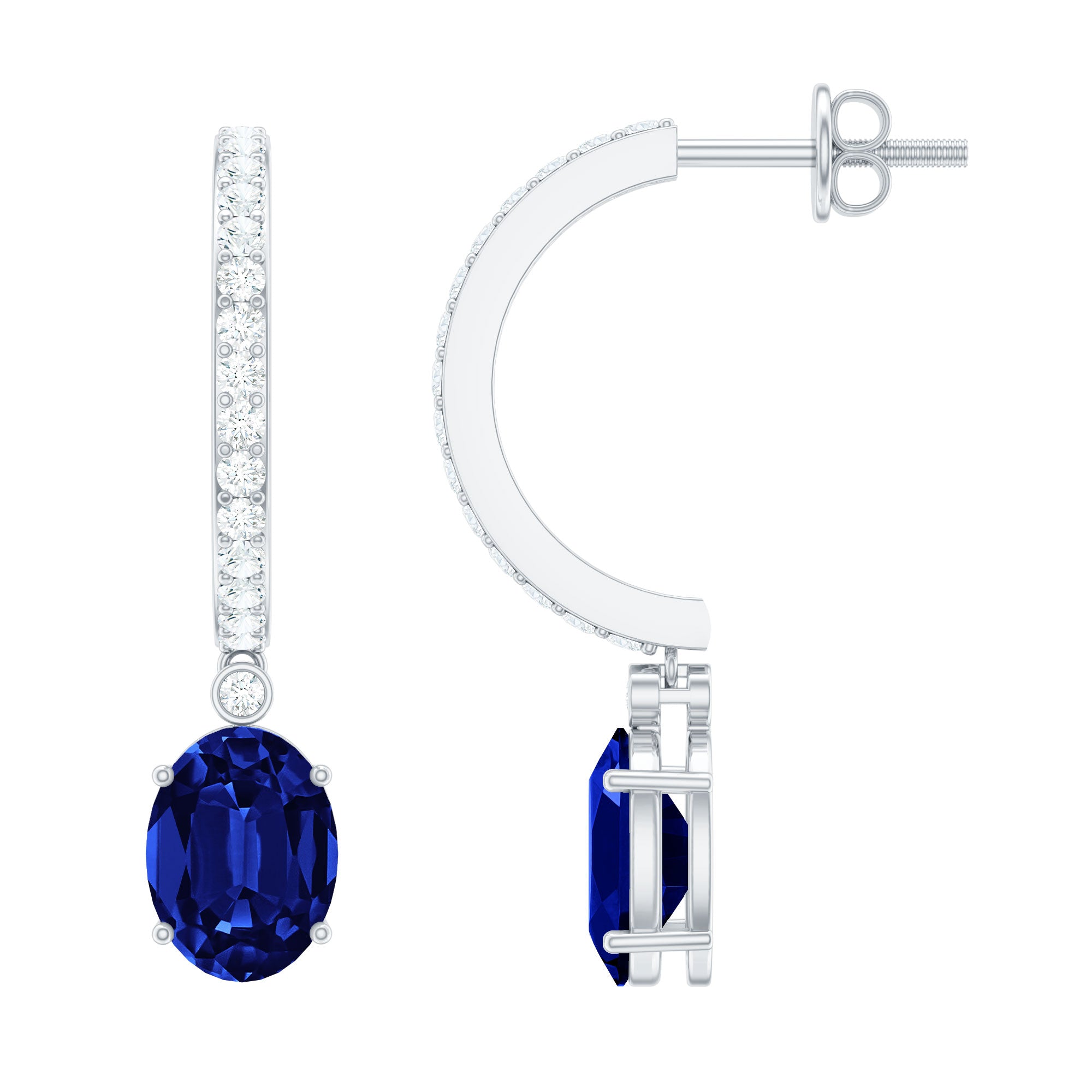 Rosec Jewels-Certified Lab Grown Blue Sapphire Drop Hoop Earrings