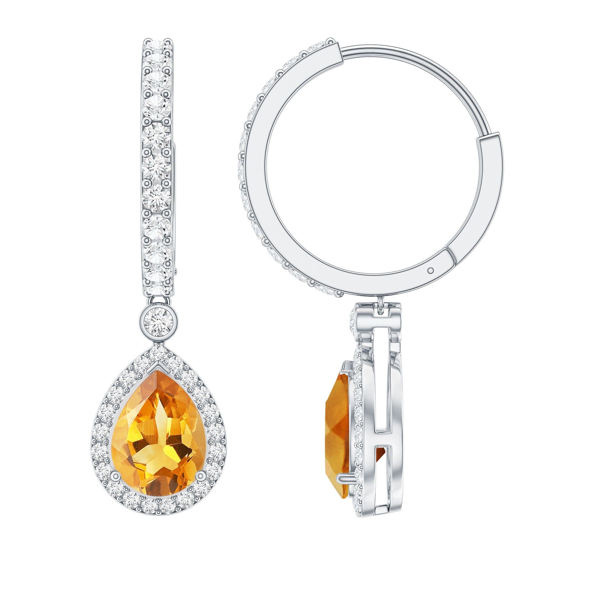 Natural Citrine Teardrop Earrings with Hinged Hoop AAA - Rosec Jewels