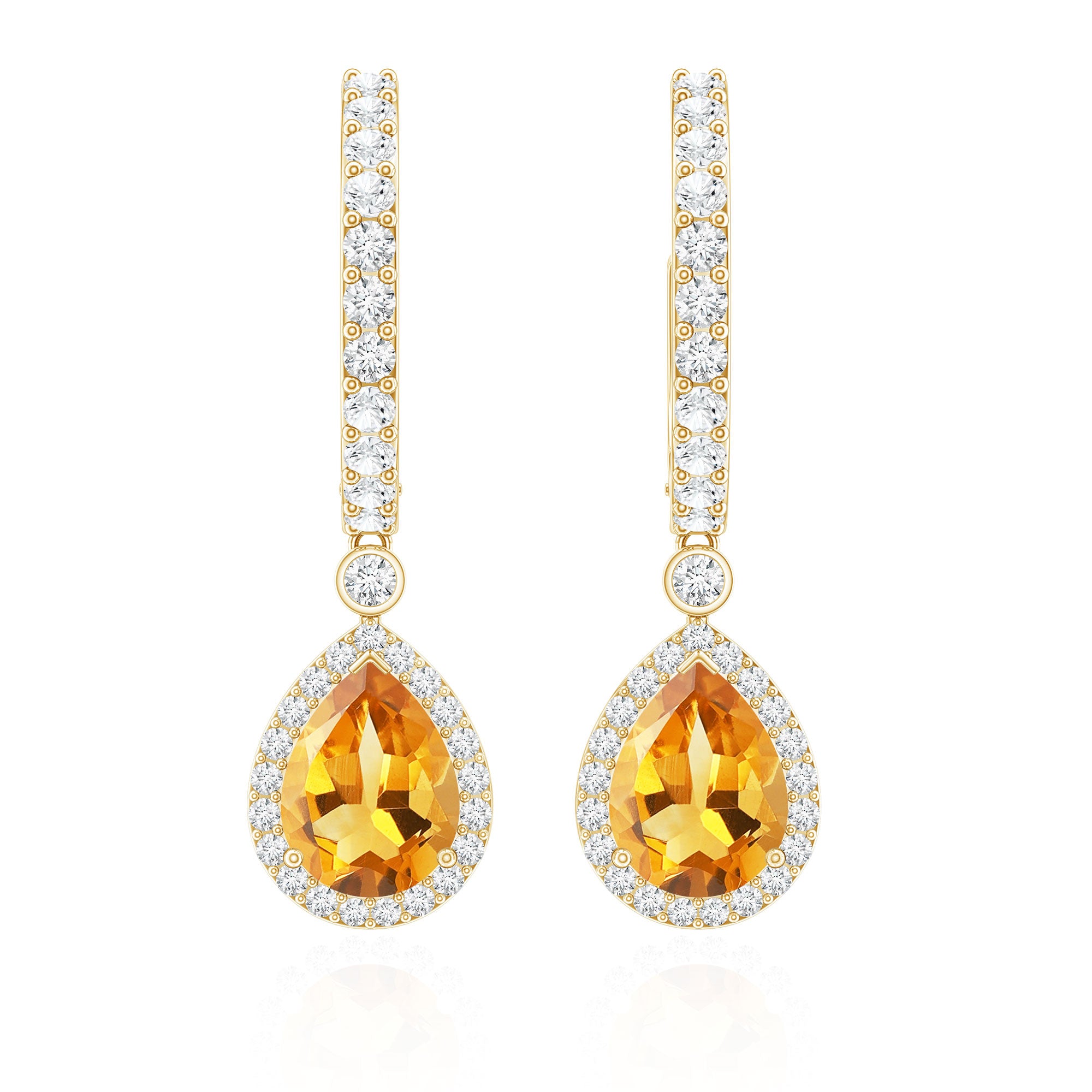 Natural Citrine Teardrop Earrings with Hinged Hoop AAA - Rosec Jewels
