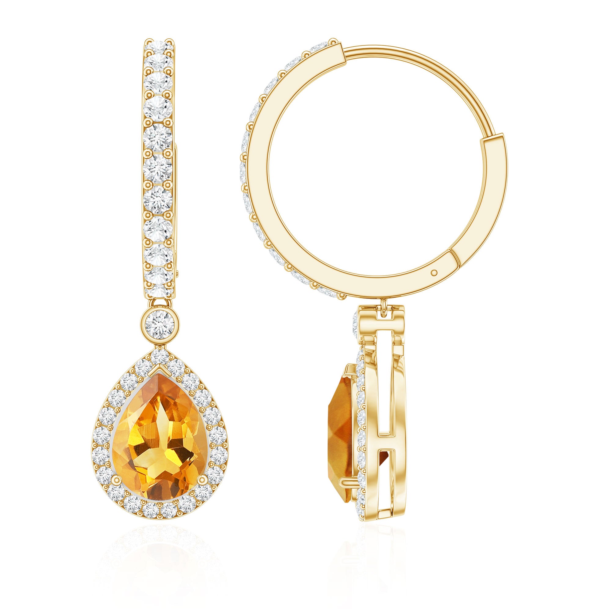 Natural Citrine Teardrop Earrings with Hinged Hoop AAA - Rosec Jewels