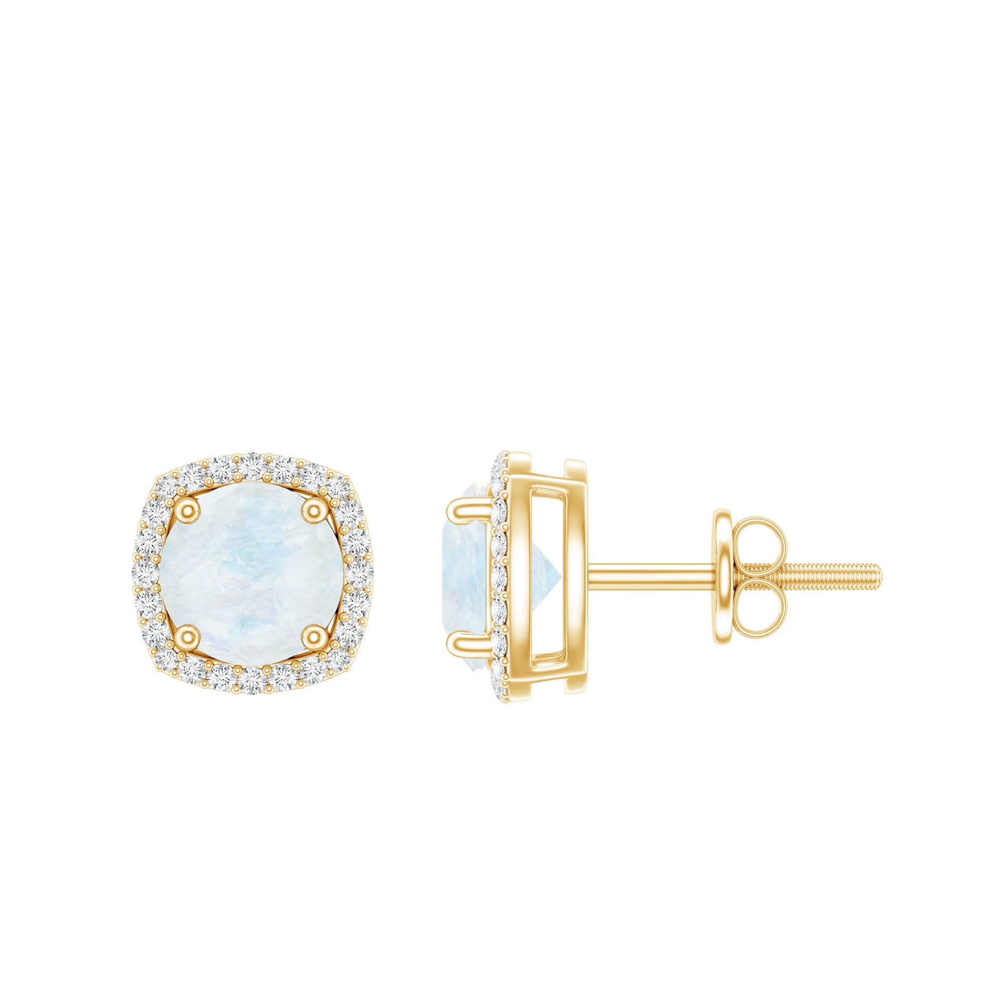 Natural 0.7 Carat Moonstone Stud Earrings with Diamond Halo AAA - Rosec Jewels